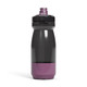 A drink bottle in black and purple with a screw-on lid and a branding logo.