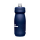A drink bottle in navy blue with a textured design and a removable spout. It features a logo on the side.
