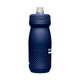 A drink bottle in navy blue with a textured design and a spout, featuring a logo on the side.