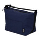 A navy blue recycled lunch cooler bag with a zip closure and a front pocket, featuring a shoulder strap.