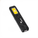 A rechargeable work light in black with a yellow lighting panel, featuring a logo on its surface.