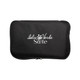 A black zippered travel pouch featuring a logo with a palm tree design.