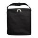 A black insulated lunch bag with a zip closure and adjustable strap, featuring a front pocket.