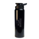 A black drink bottle with a flip-top lid, featuring a logo and the word "HUSTLE".
