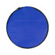A round blue duffle bag with a zip closure, featuring a black trim and no visible branding.