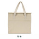 A cream cooler bag with double handles and a front pocket, featuring a simple logo on the side.
