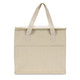 A cream cooler bag with two handles and a front pocket, featuring a simple design and a logo.