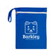 A blue pet accessory bag featuring a white logo of a cartoon dog face and a zippered closure.