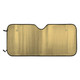 A bubble aluminium car sunshade in gold with a black trim, featuring a hollow centre for a rearview mirror.