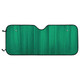A bubble aluminium car sun shade in bright green, featuring a black trim, designed for vehicle windshields.