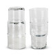 A set of clear glass tumblers stacked together, featuring a sleek and modern design. Each tumbler has a smooth finish.