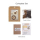 A complete crochet kit featuring tools, yarn in brown and cream, and instructions for making coasters.