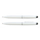 A white metal pen with a sleek design, featuring a glossy finish and chrome accents.