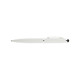 A white stylus pen with a black tip and metallic accents, featuring a clip and branding.