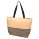 A large zipped tote in natural and black, featuring sturdy handles and a stylish design.