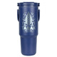 A drink bottle with a navy exterior, featuring a logo and decorative design.