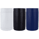 A drink bottle holder set featuring three can holders in white, black, and navy blue, each with a smooth exterior.