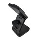 A black Spartan 3-in-1 wireless charger with a compact, adjustable stand and a circular charging pad.