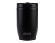 A drink bottle in matte black with a lid, featuring an insulated design and a branding logo.