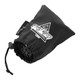 A black drawstring pouch containing two massage balls, featuring a logo on the front.