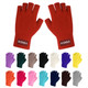Fingerless gloves in various colours, including red, purple, black, and white, featuring a woven label.