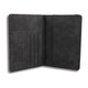 A grey travel wallet featuring slots for cards and a compartment for tickets, with RFID protection.