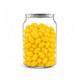 A clear can filled with bright yellow jelly beans, showcasing a vibrant and colourful treat.