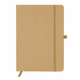 A cardboard-coloured A5 notebook featuring a textured cover, an elastic closure, and a bookmark ribbon.