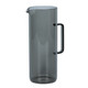 A drink bottle in a sleek, smoky grey colour with a handle and a spout. It features a branding logo.