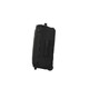 A wheeled duffle bag in black with multiple compartments and a sturdy handle for easy transport.