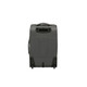 A grey wheeled duffle bag featuring a handle and wheels for easy transport. Includes a logo on the front.