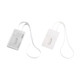 A white ABS retractable card holder with a lanyard, featuring a clear pocket for cards and a sleek design.