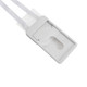 A white ABS retractable card holder with lanyard, featuring a clear card slot and two white straps.