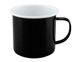 A two-tone mug featuring a black exterior and a white interior, with a sturdy handle and enamel finish.