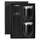 A drink bottle and two matching cups in sleek black packaging, featuring a metallic finish on the lids.
