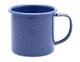 A dark blue enamel mug with a speckled finish and a sturdy handle, measuring 350ml and 8cm in height.