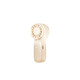 A mini portable handheld fan in a soft beige colour with a circular grille and an ergonomic handle.