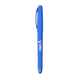 A blue fidget gel pen with a clip and a logo on its body, featuring a stylus tip at one end.