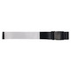 A luggage strap featuring a black adjustable buckle and a wide, reflective silver band for enhanced visibility.