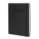 A black A4 daily diary featuring a subtle logo and an elastic band closure.