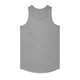 A grey singlet featuring a round neckline and curved hems, with a branded label on the inside.