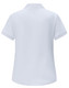 A white ladies ultrafine cotton pique polo shirt with short sleeves and a collar. Features a branding logo.