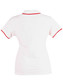 A white ladies' polo shirt featuring red trim on the collar and sleeves, with a logo on the side.