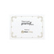 A decorative card featuring a quote about self-care, with elegant flourishes and a brand logo at the bottom.
