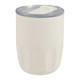 A drink bottle in cream with a clear lid, featuring a ceramic liner. Includes a branding logo.