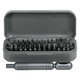 A grey 55 in 1 pocket screwdriver tool set with various screwdriver bits inside a matching case.