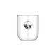 A clear drink cup featuring a logo, with a transparent design suitable for various beverages.