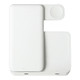 A white 3 in 1 wireless charger with a compact design and multiple charging surfaces, featuring a logo.