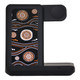 A wireless charger featuring a black base with an intricate orange and white Aboriginal-inspired design.