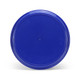 A round serving tray in vibrant blue, featuring a smooth surface and a central dot, with a logo present.